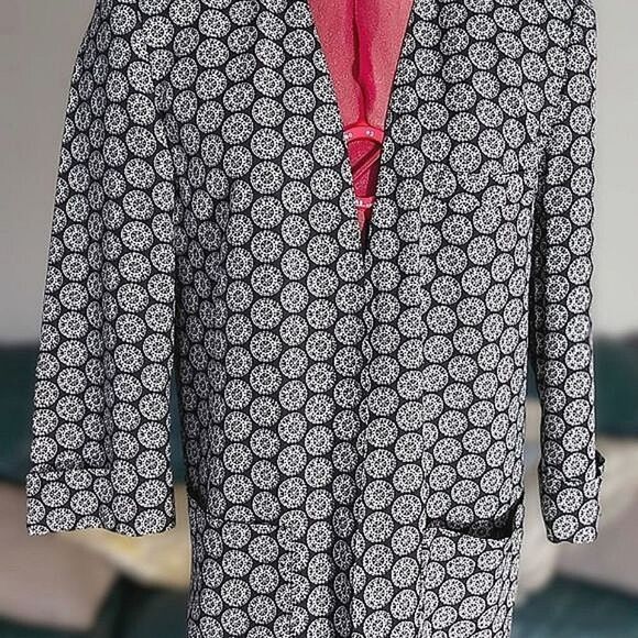 Vtg black and white abstract pattern longline kimono blazer - Picture 4 of 11